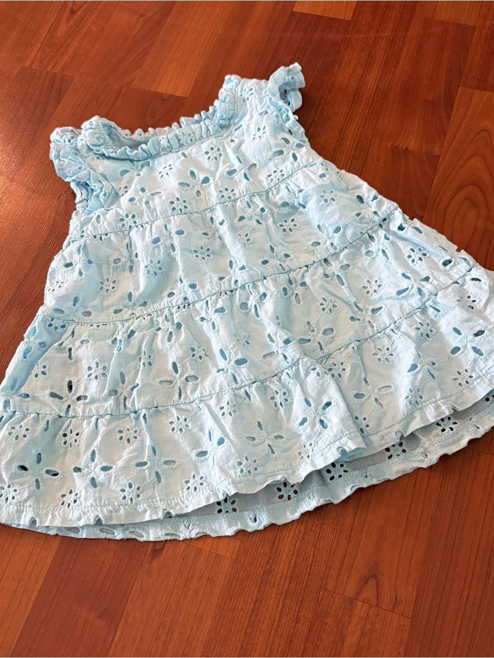 Mud Pie Pale Blue Eyelet Tiered Dress 9-12 months
